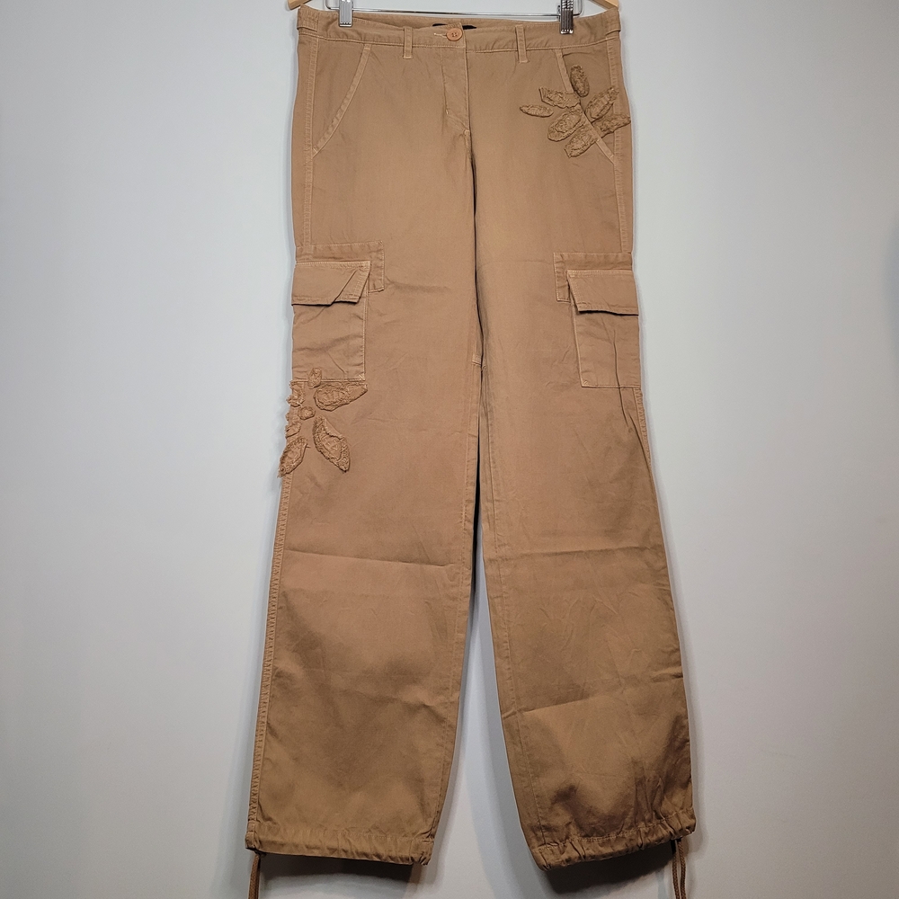 Stylish Tan Cargo Pants with Embroidery Y2k StreetWear